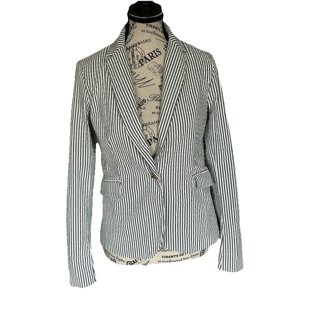Striped Blazer S Nautical Blue & White Preppy Beach Career Classic Lake Spring